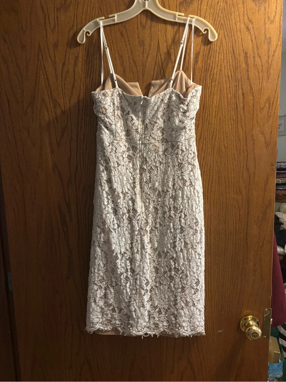 Lulu's White Lace V-Notch Spaghetti Strap Midi Dress